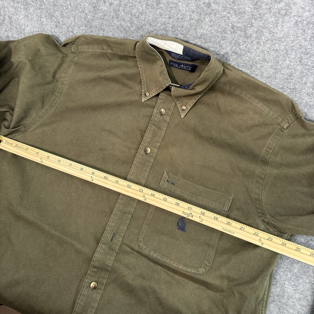 NAUTICA Button Up Shirt Mens L Heavy Twill Olive‎ Green Long Sleeve 100% Cotton - Picture 11 of 13